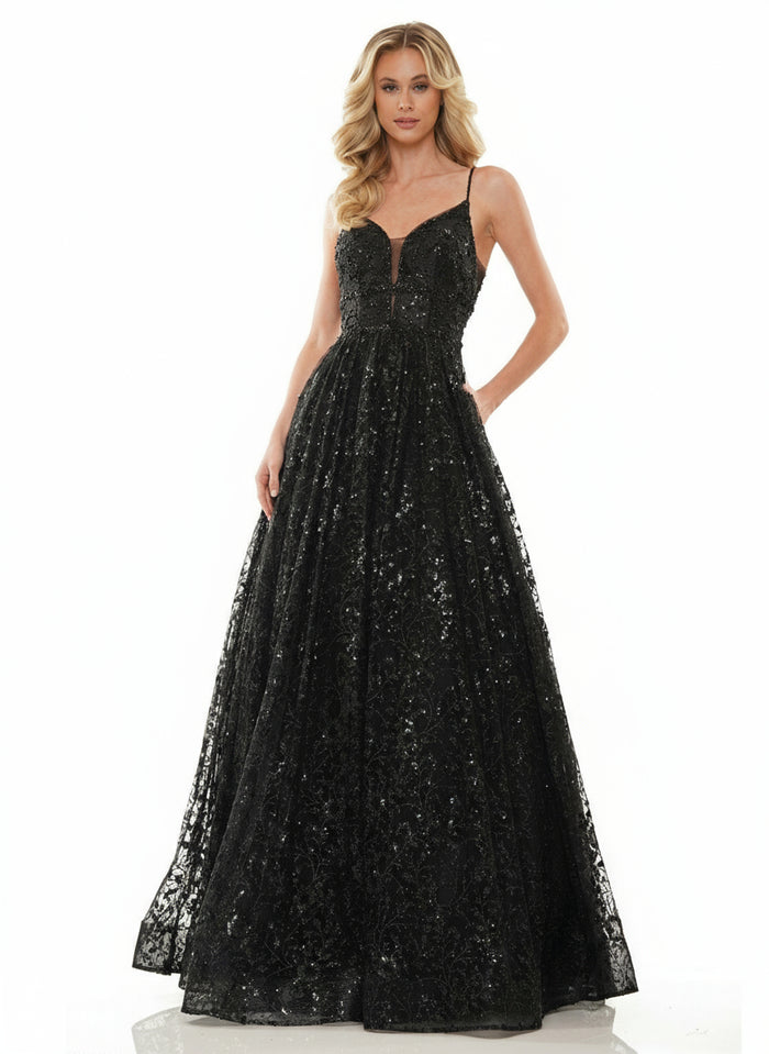 Colors 2288 Prom Long Formal Beaded Mesh Ball Gown