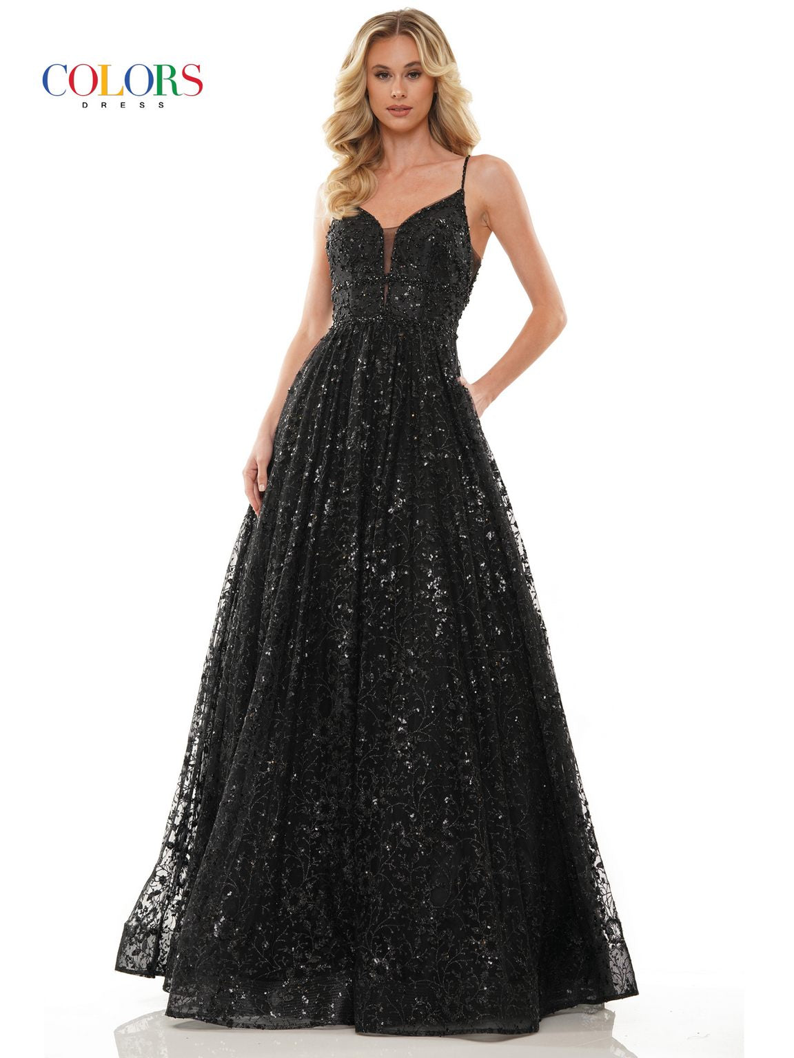 Colors 2288 Prom Long Formal Beaded Mesh Ball Gown