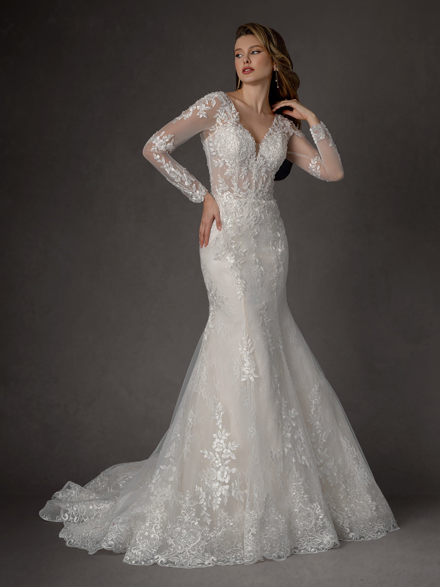 Wedding Dresses Lace Applique Long Floral Mermaid Wedding Dress Stella Couture 25655 Off White