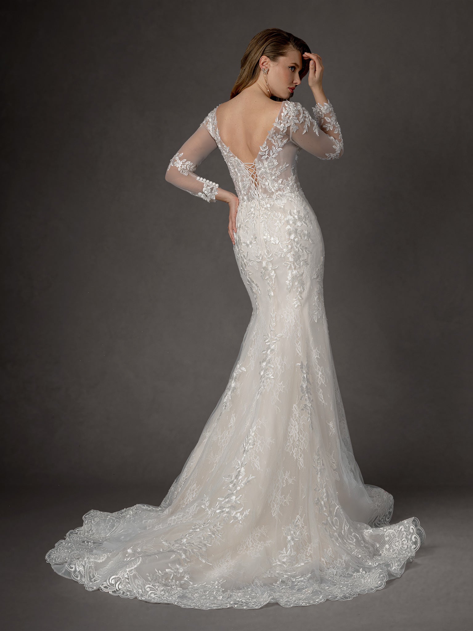 Wedding Dresses Lace Applique Long Floral Mermaid Wedding Dress Stella Couture 25655 Off White