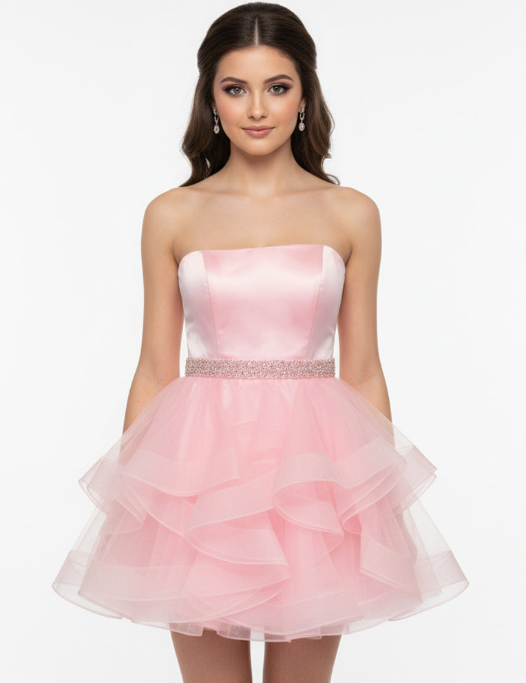 Strapless Short Satin Organza Prom Ball Gown Jovani 22901