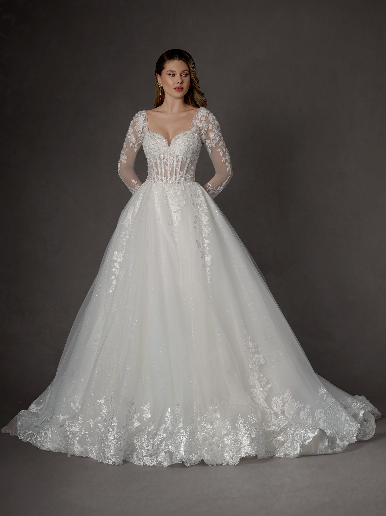 Wedding Dresses Long Ball Gown Lace Wedding Bridal Dress Stella Couture 25657 Off White