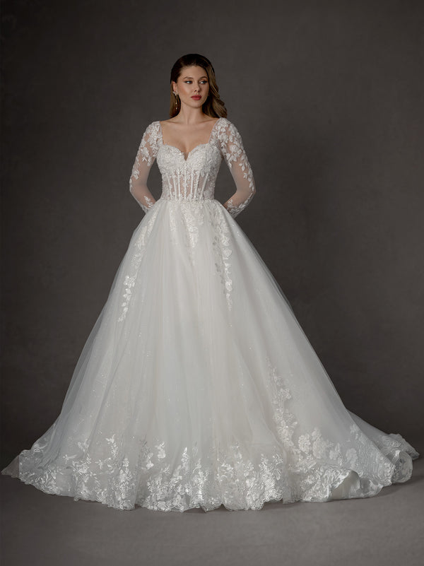 Long Ball Gown Lace Wedding Bridal Dress