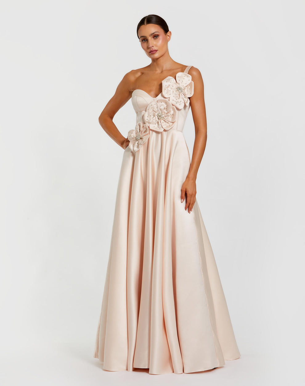 Prom Dresses Long Formal 3D Floral Applique Prom Dress Mac Duggal 2292 Oyster
