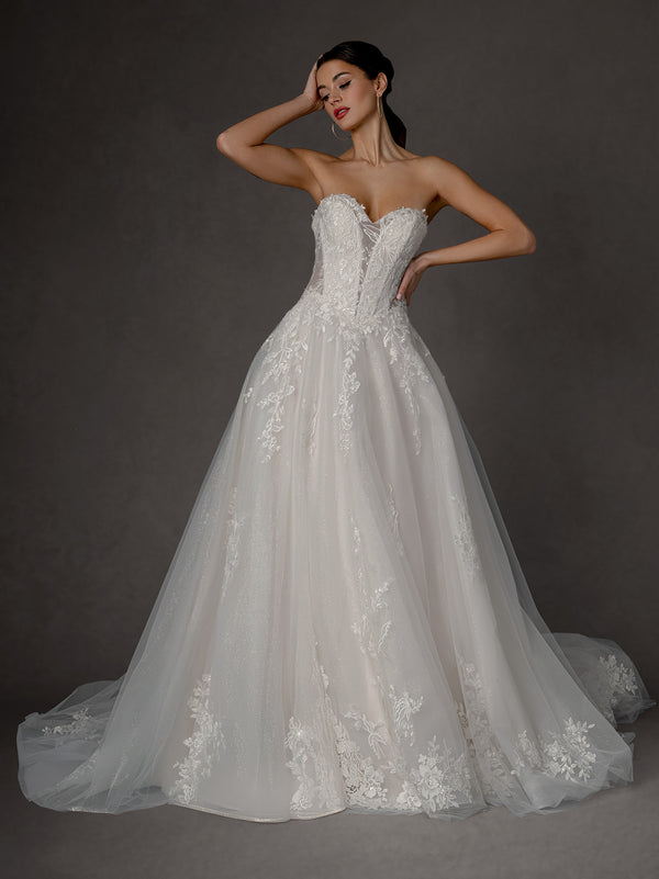 Lace Applique Long Bridal A Line Wedding Dress
