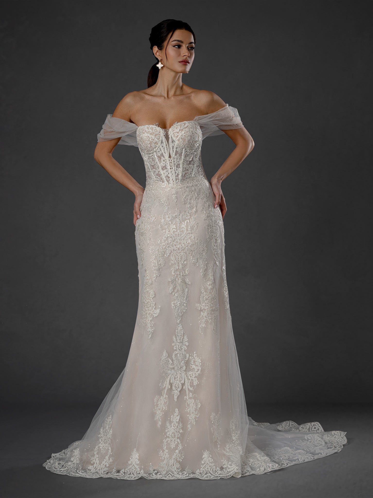 Wedding Dresses Long Bridal A Line Wedding Dress - Lace Corset - Stella Couture 25580 Off White-Lace-25580-Beaded