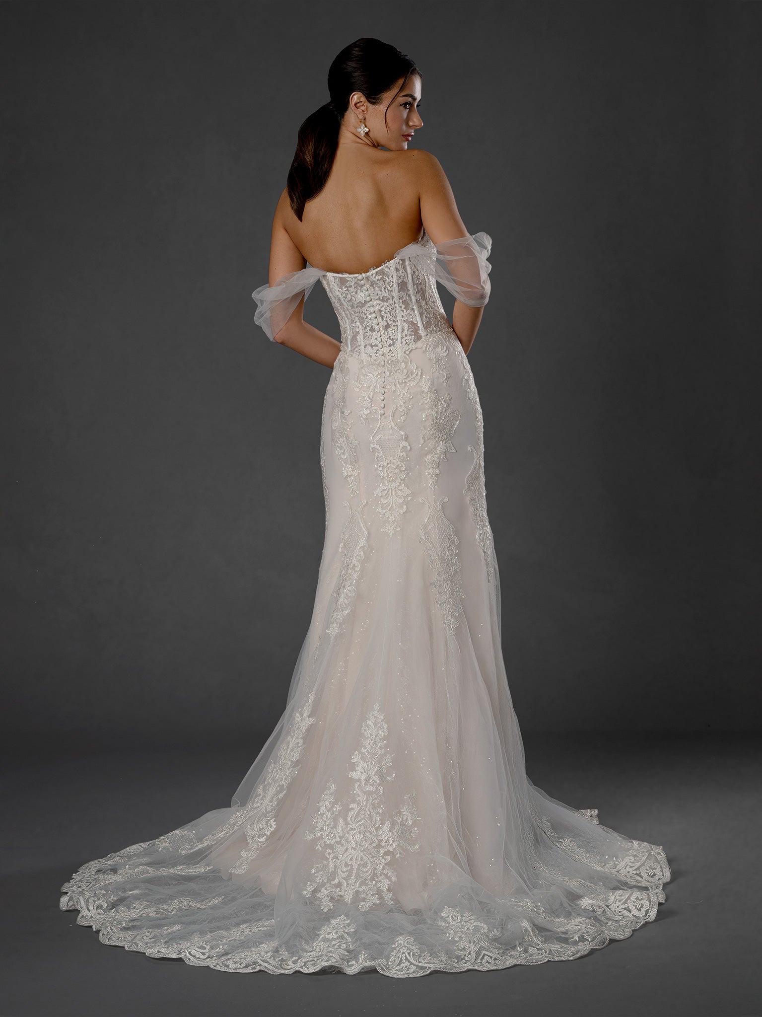 Wedding Dresses Long Bridal A Line Wedding Dress - Lace Corset - Stella Couture 25580 Off White-Lace-25580-Beaded