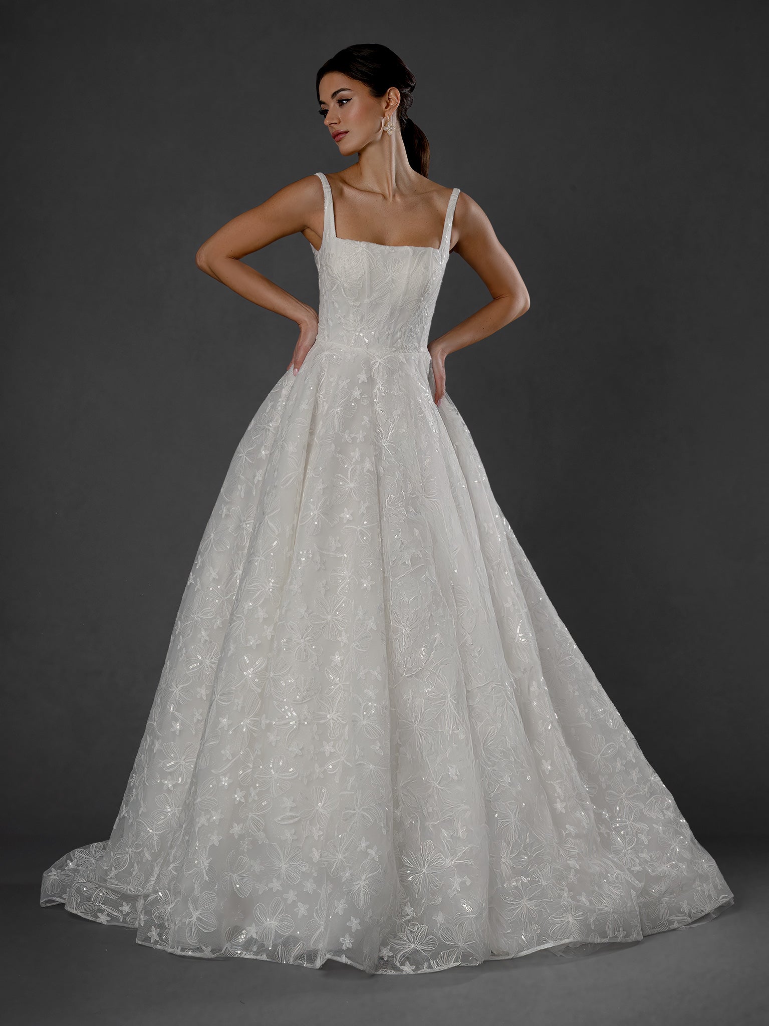 Wedding Dresses Long Bridal Lace Wedding Dress - Ball Gown - Stella Couture 25579 Off White-Tulle-25579-Train