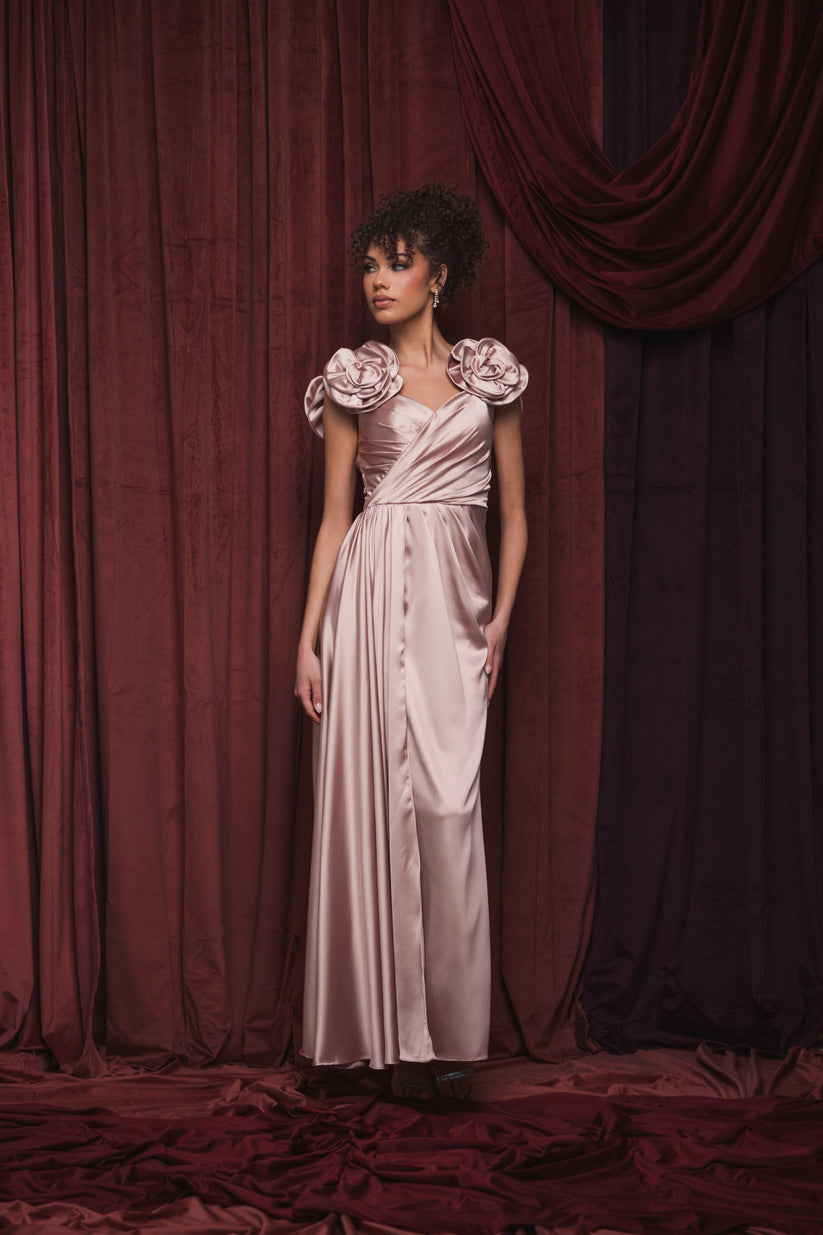 Mac Duggal 2299 3D Floral Long Formal Evening Pleated Dress