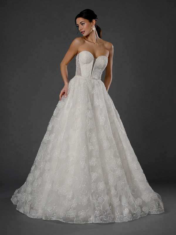Long Bridal A Line Lace Wedding Dress Corset Floral