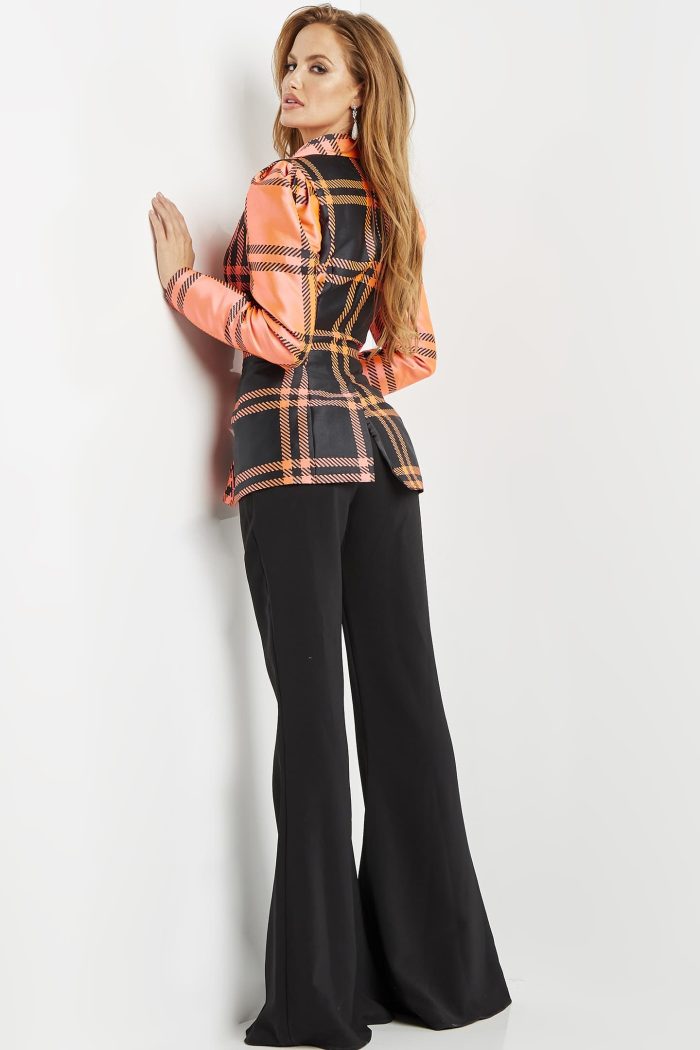 Pant Suit Long Evening Two Piece Formal Pant Suit  Neon Orange/Black