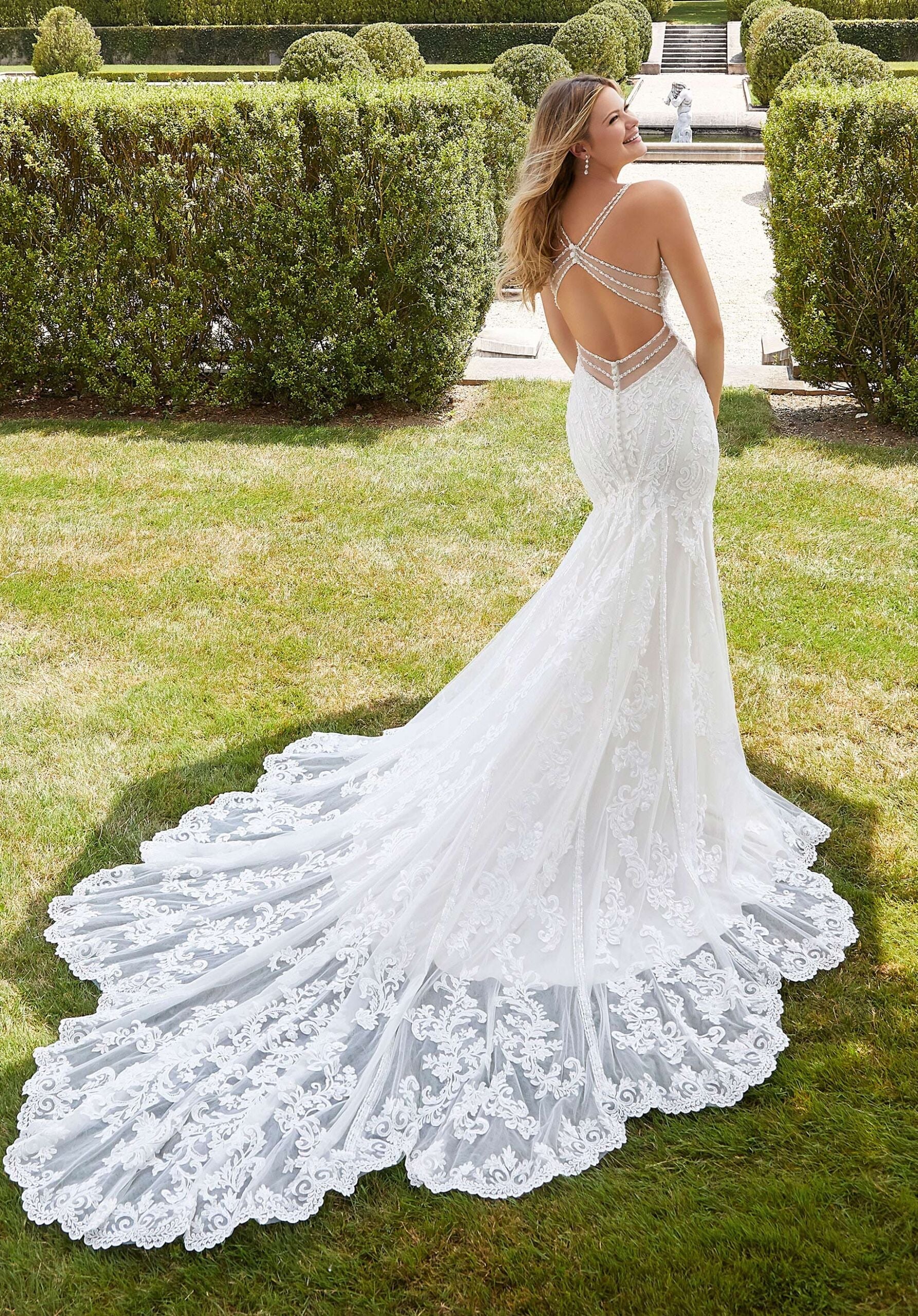 Wedding Dresses Long Bridal Beaded Lace Wedding Dress MGNY Madeline Gardner New York 2301 Ivory/Sand/Honey
