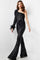 Jumpsuit Sequin Feather Long Beaded Formal Jumpsuit Black