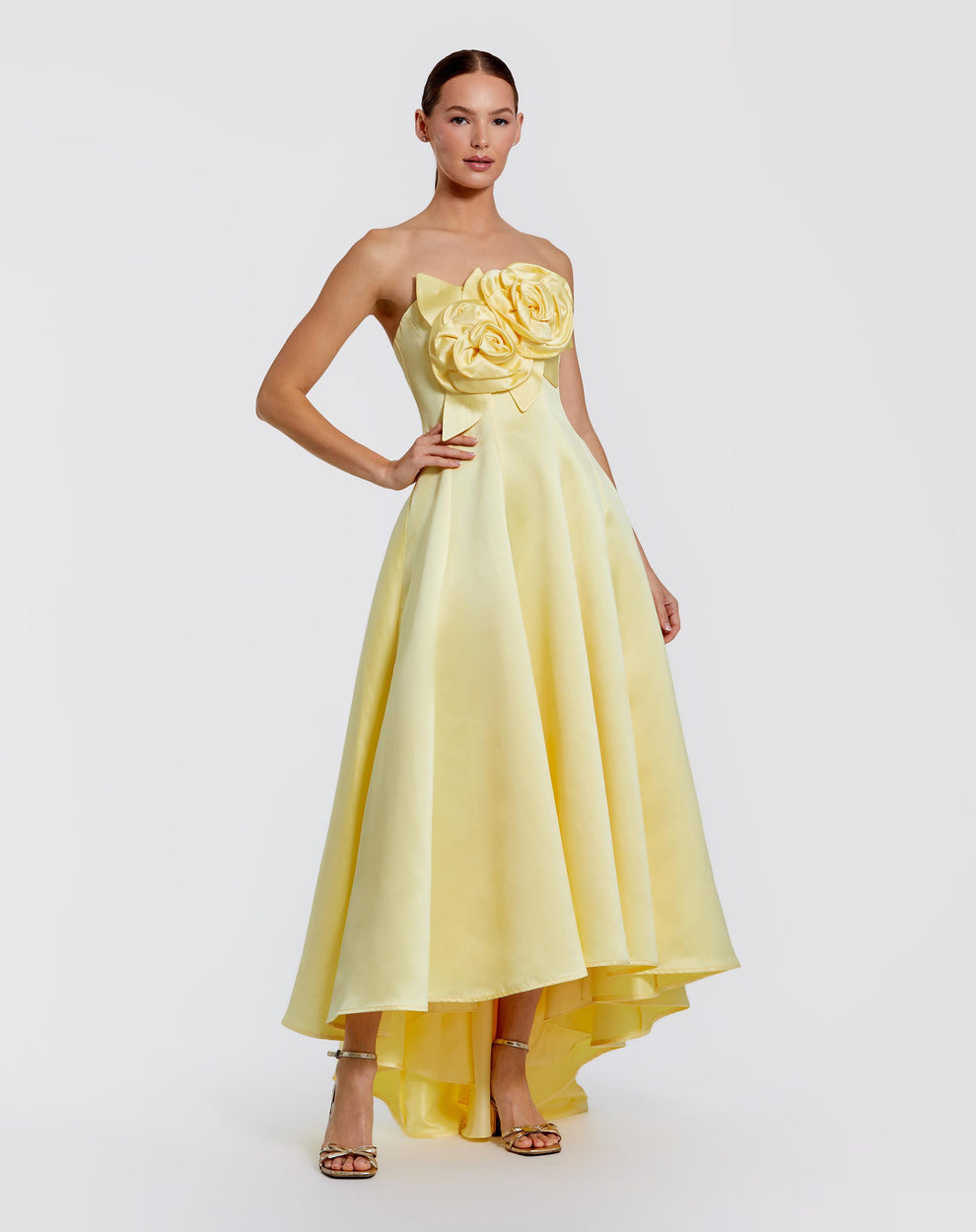 Cocktail Dresses 3D Floral High Low Cocktail Dress Mac Duggal 2303 Buttercup