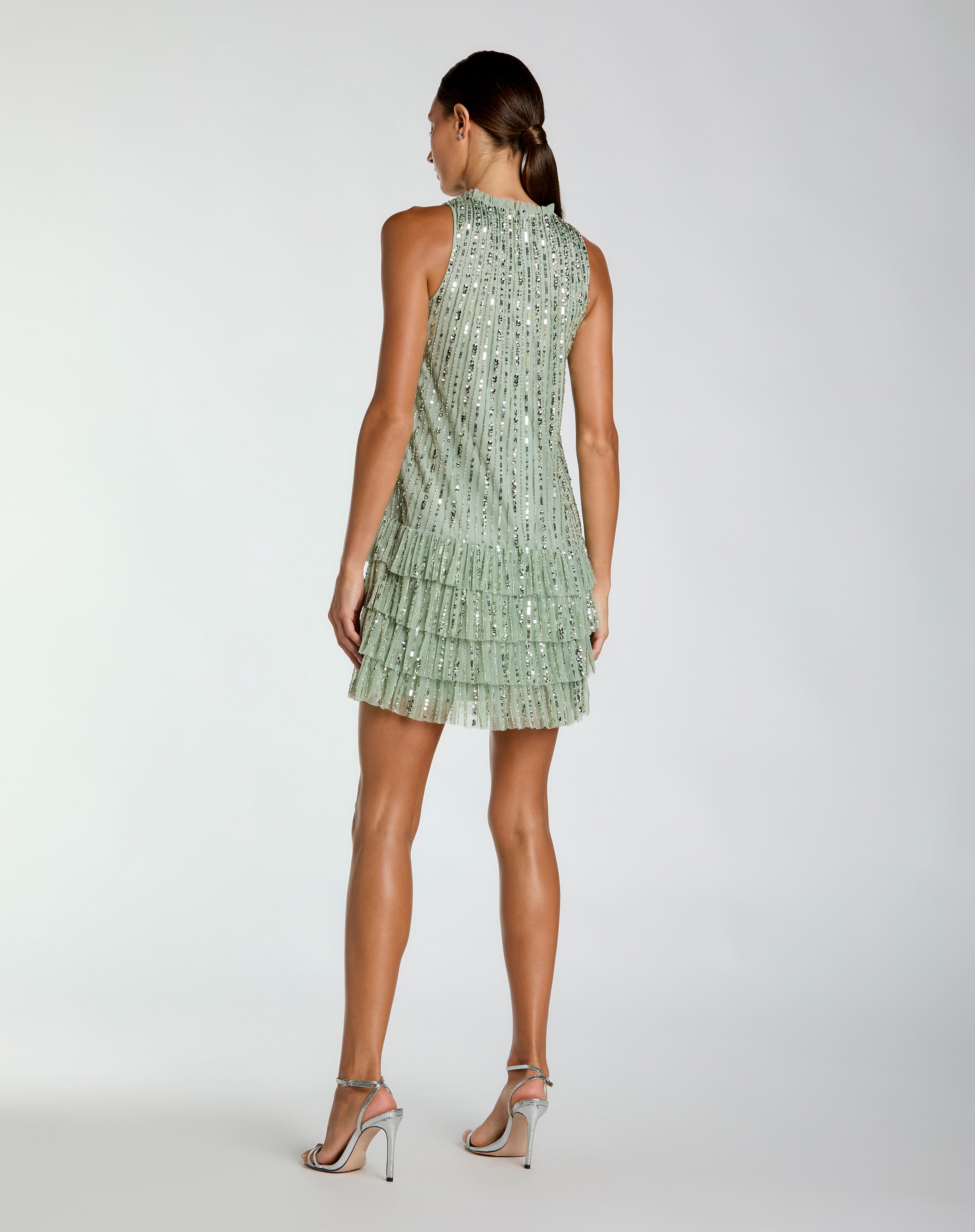 Crew High-Neck Mini Sequin Cocktail Sheath Column Mac Duggal 23030