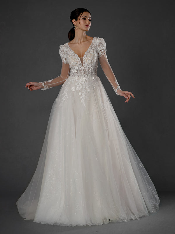 Long Lace Bridal Wedding Dress Floral