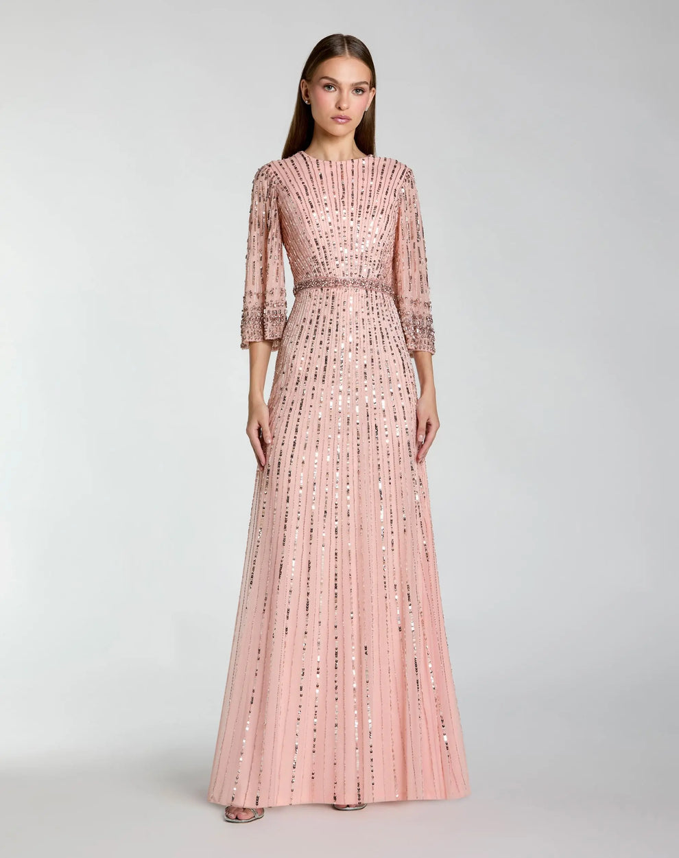 Crew/High-Neck Floor-Length Sequin Formal A-Line Mac Duggal 23045