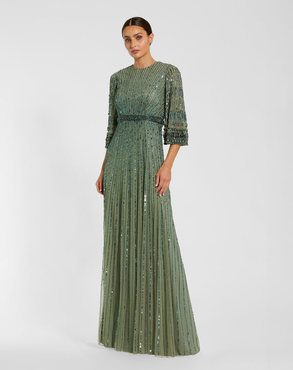 Crew/High-Neck Floor-Length Sequin Formal A-Line Mac Duggal 23045