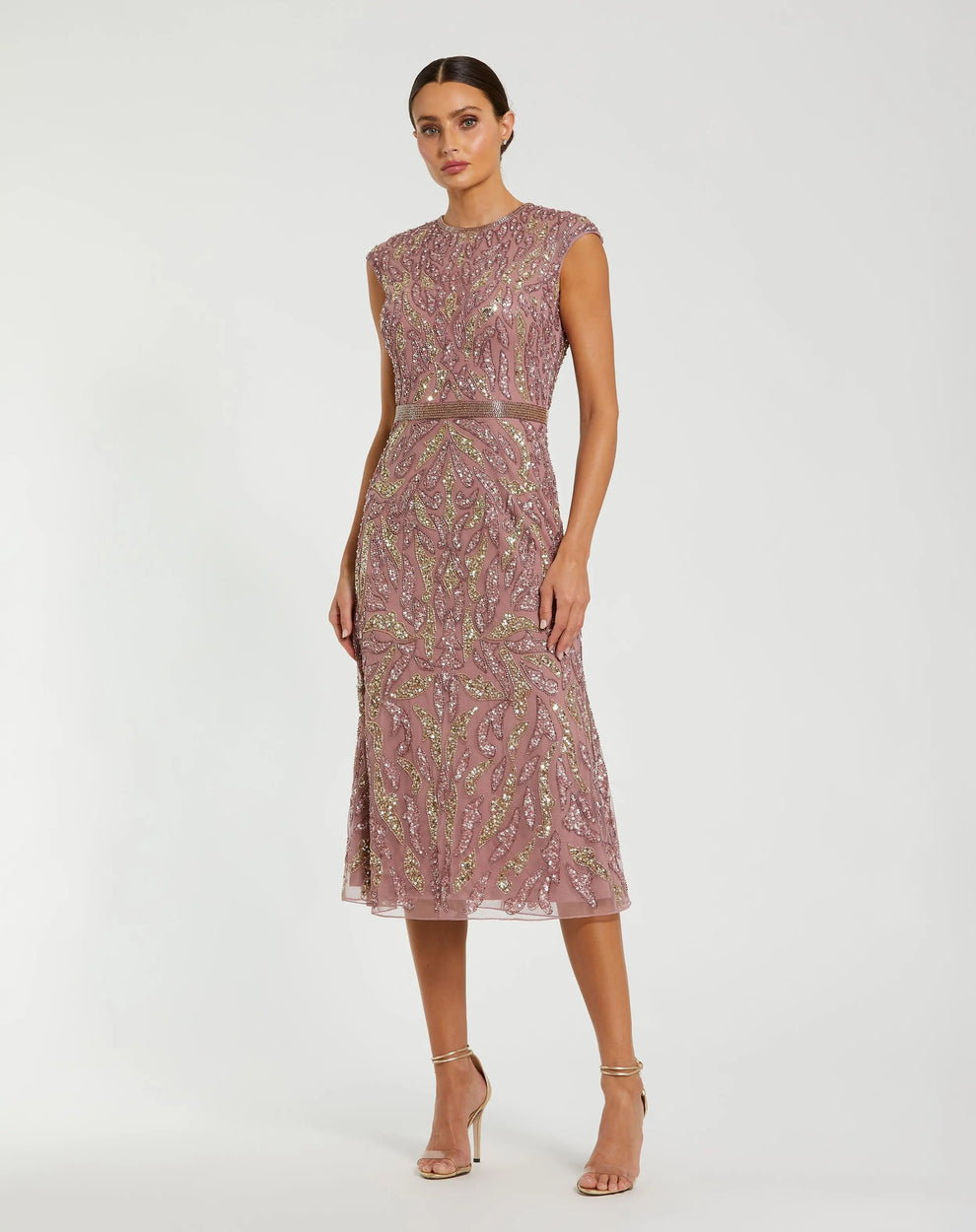 Crew/High-Neck Midi Tulle Formal Sheath Mac Duggal 23049