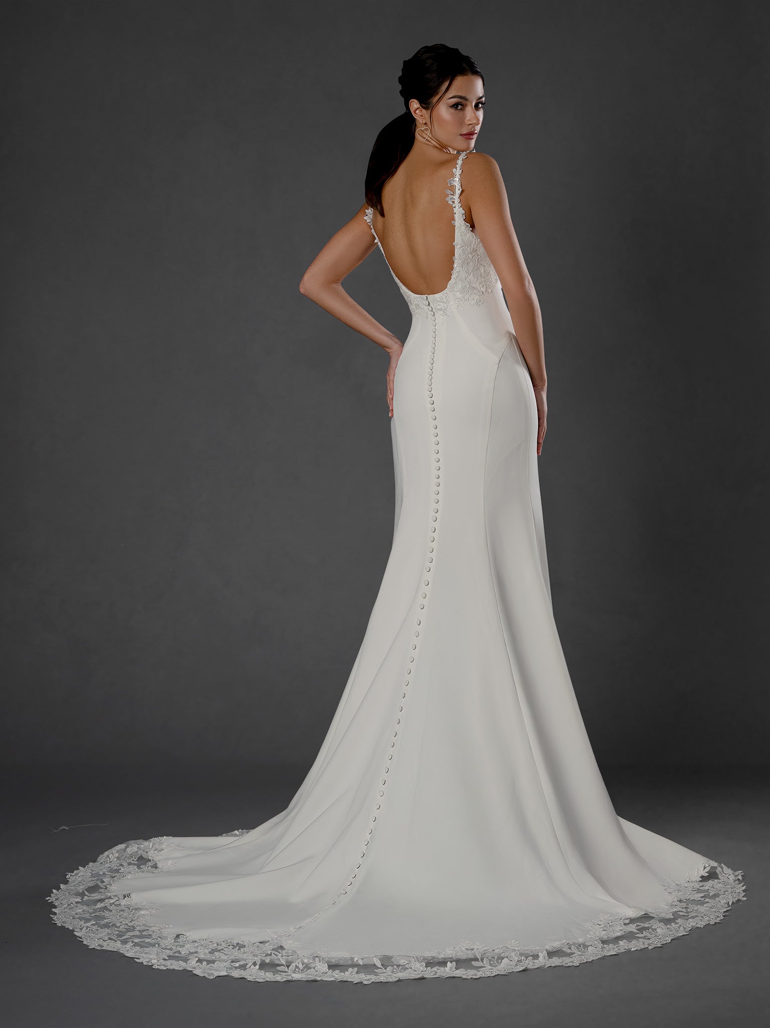 Wedding Dresses Long A Line Bridal Wedding Dress - Lace - Stella Couture 25572 Off White-Satin-25572-Train
