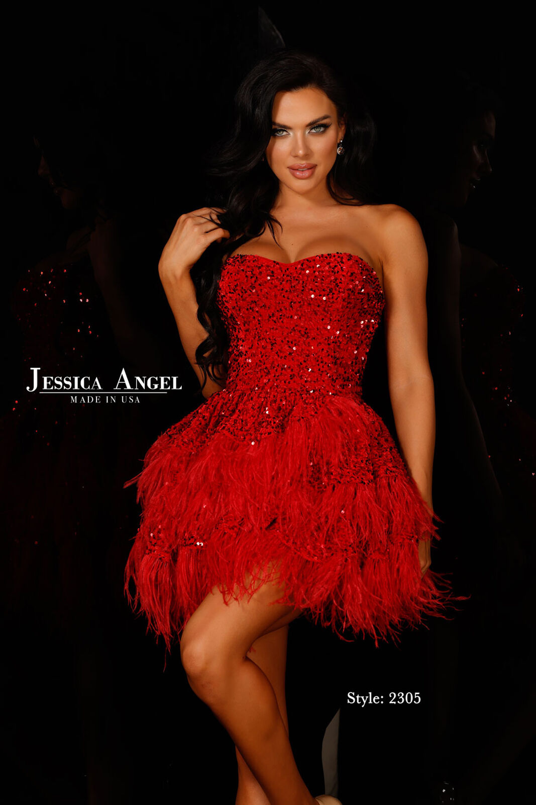 Jessica Angel 2305 Feather Short A Line Homecoming Sequin Dress