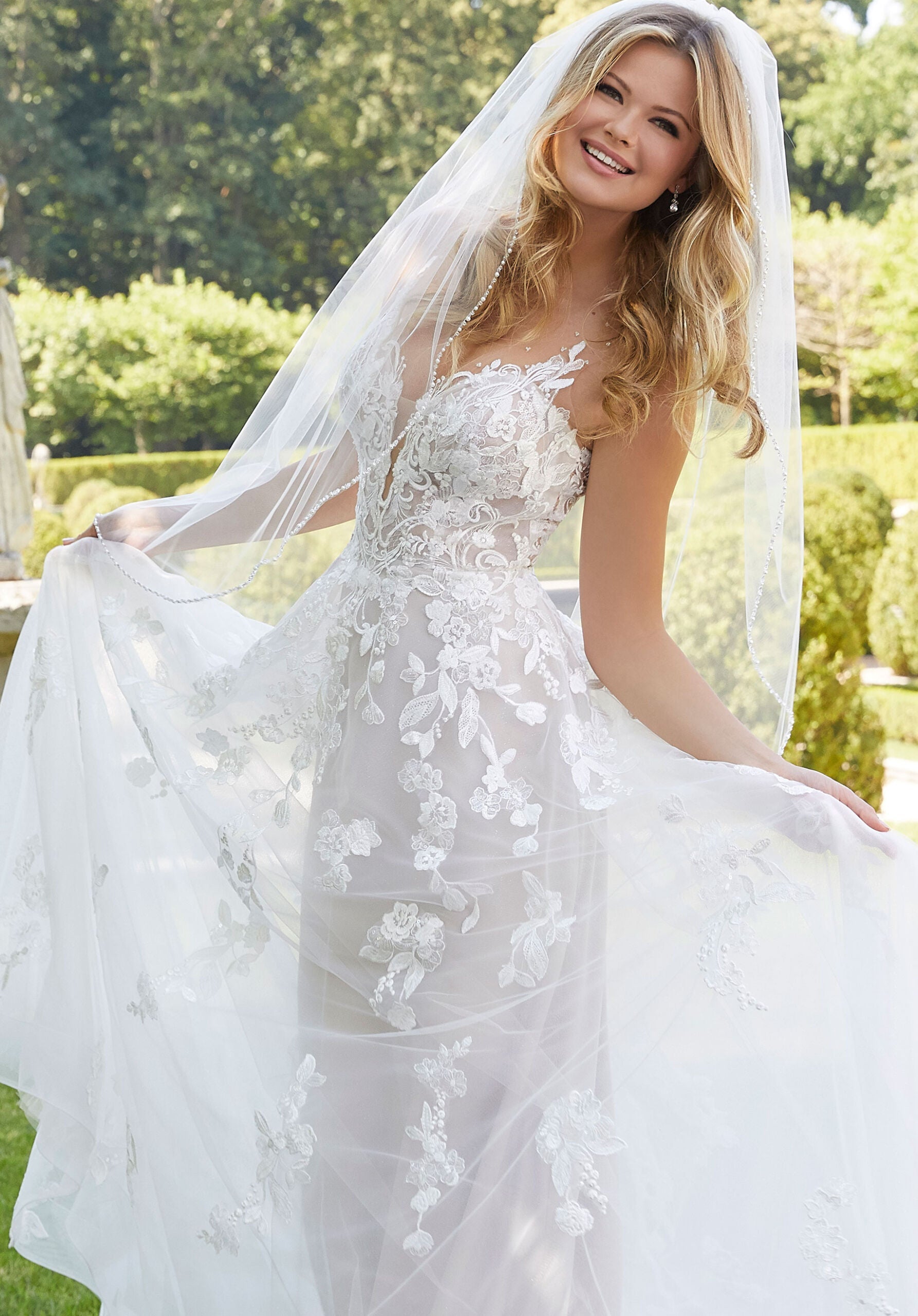 Wedding Dresses Long A Line Bridal Glitter Wedding Dress MGNY Madeline Gardner New York 2306 Ivory/Cappuccino/Honey