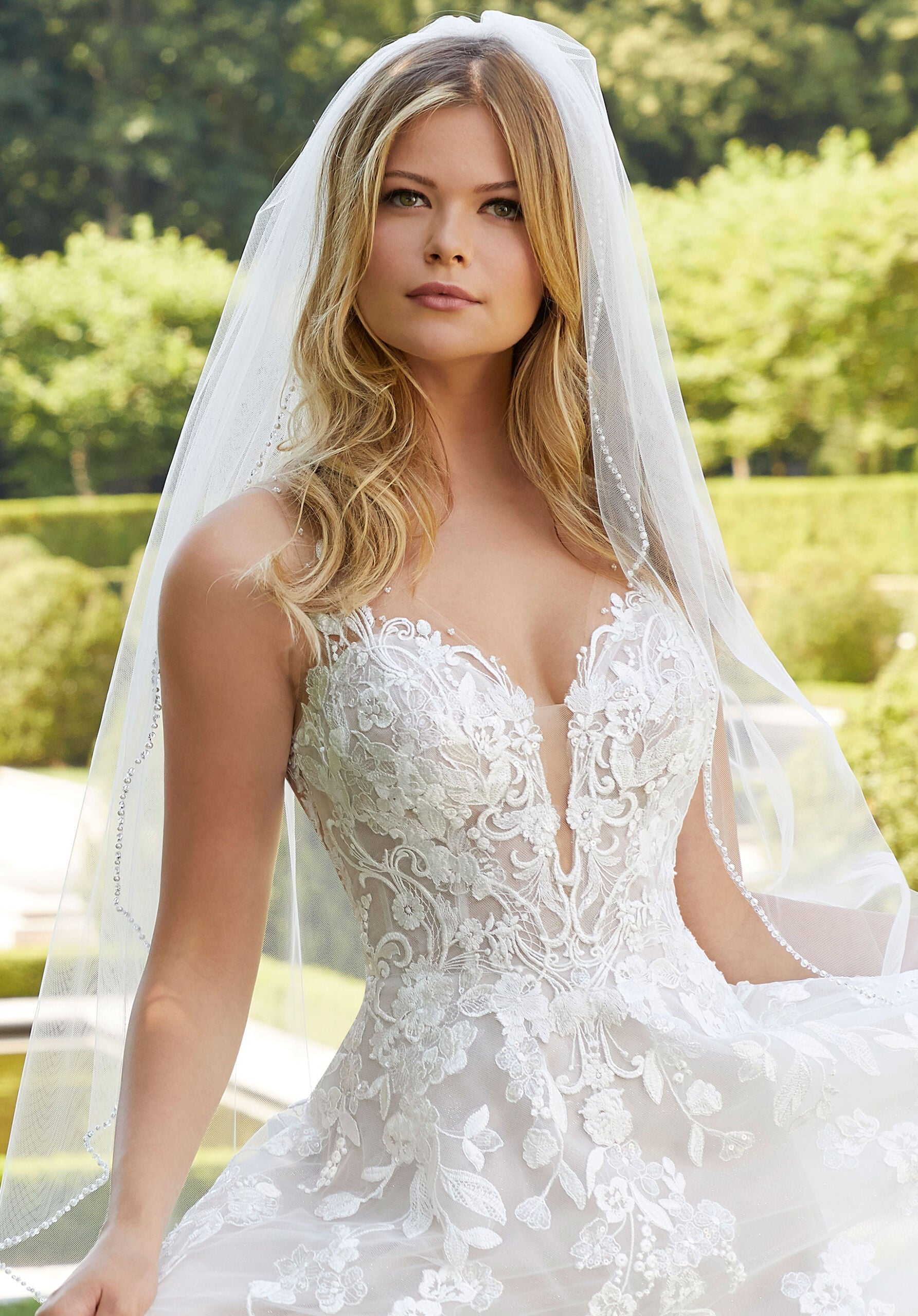 Wedding Dresses Long A Line Bridal Glitter Wedding Dress MGNY Madeline Gardner New York 2306 Ivory/Cappuccino/Honey