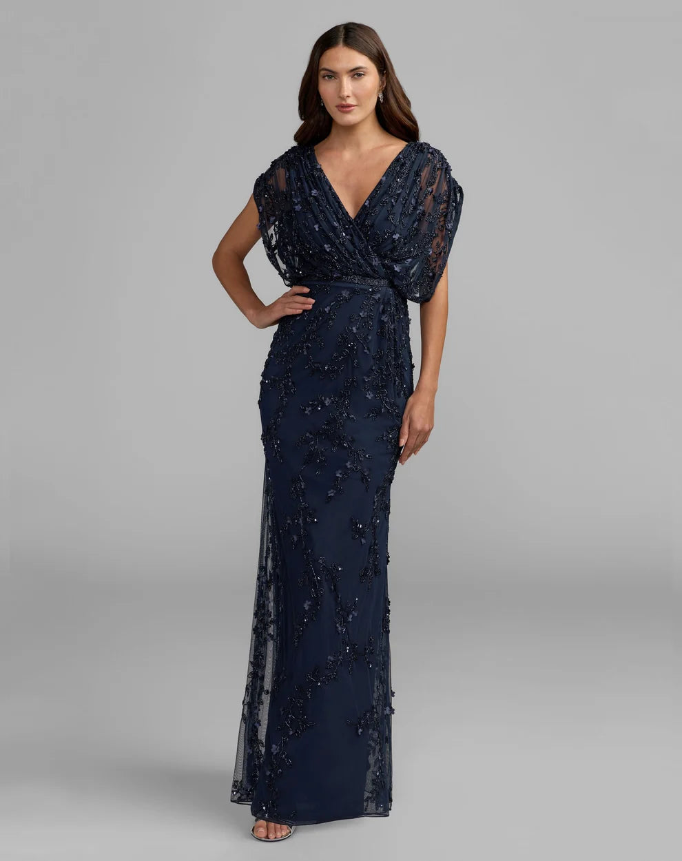 Mother of the Bride Dresses Long Beaded Formal Mother of the Bride Dress Mac Duggal 23067 Navy