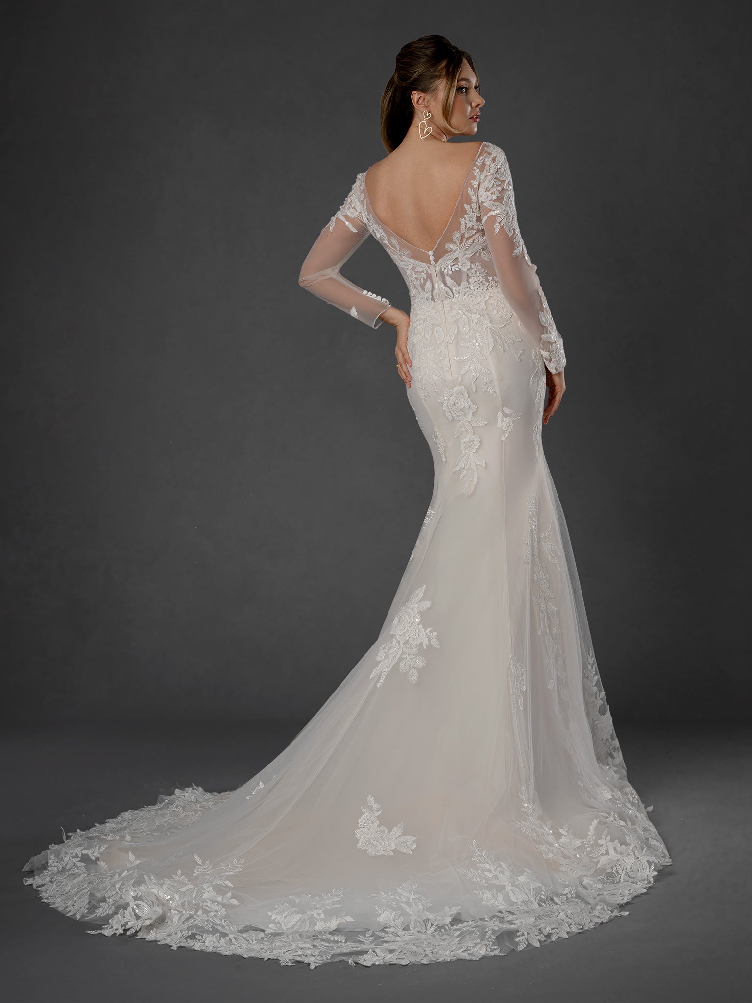 Wedding Dresses Long A Line Bridal Wedding Dress - Lace Floral - Stella Couture 25571 Off White-Tulle-25571-Floral