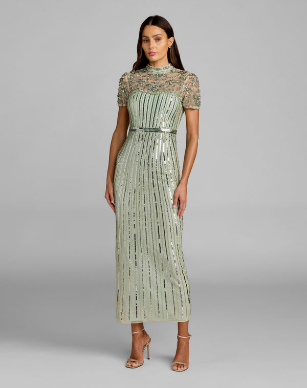 Illusion Midi Sequin Cocktail Sheath Column Dress Mac Duggal 23075