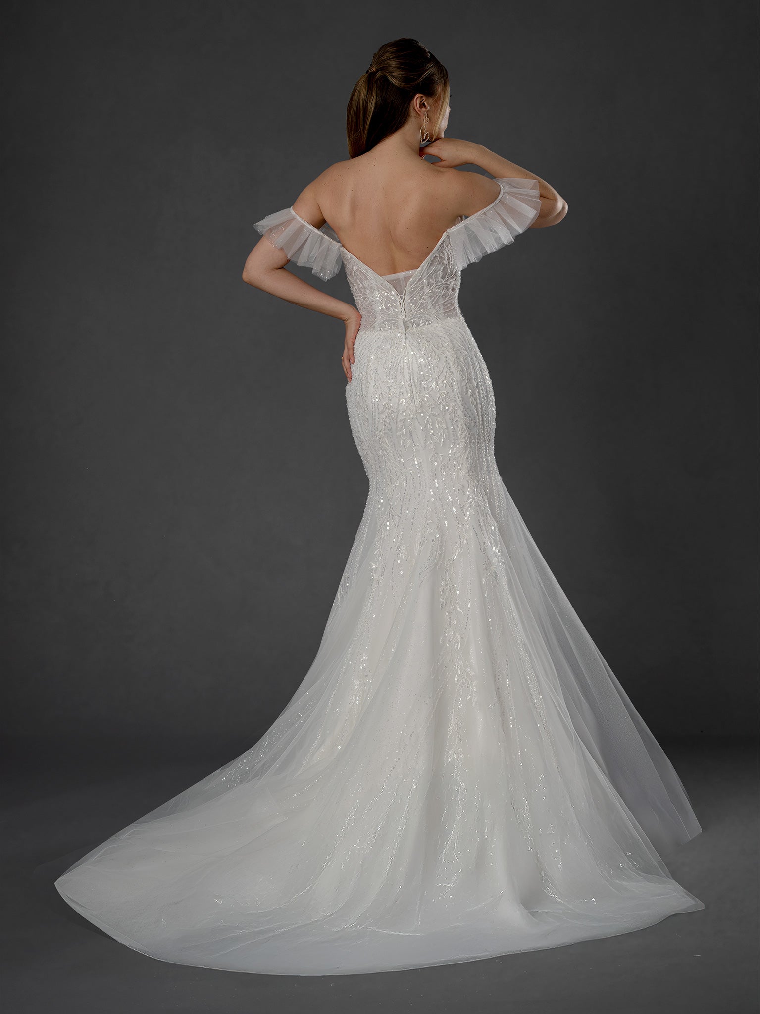Wedding Dresses Long Bridal Mermaid Wedding Dress - Beaded Lace - Stella Couture 25569 Off White-Tulle-25569-Beaded