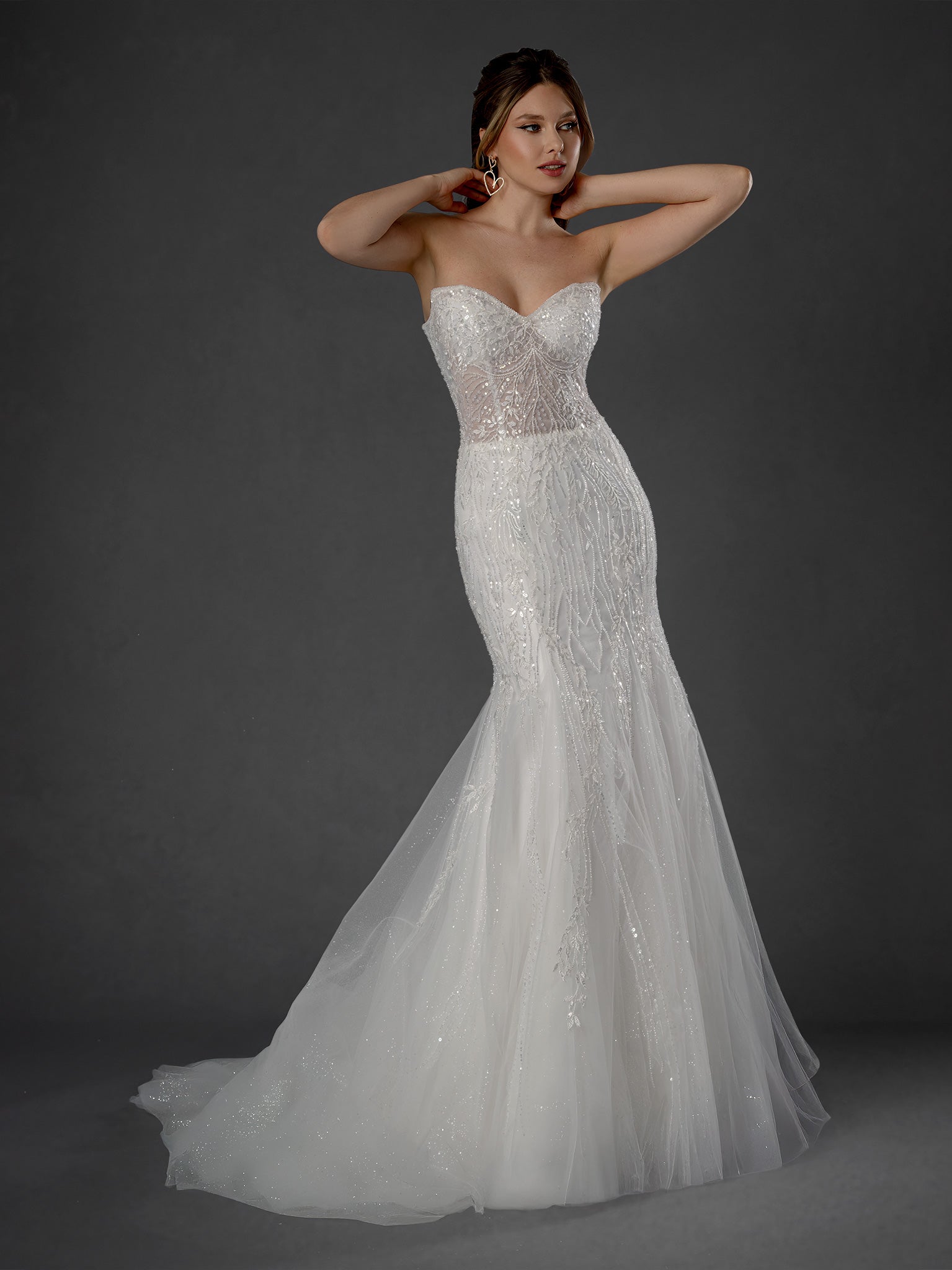 Wedding Dresses Long Bridal Mermaid Wedding Dress - Beaded Lace - Stella Couture 25569 Off White-Tulle-25569-Beaded