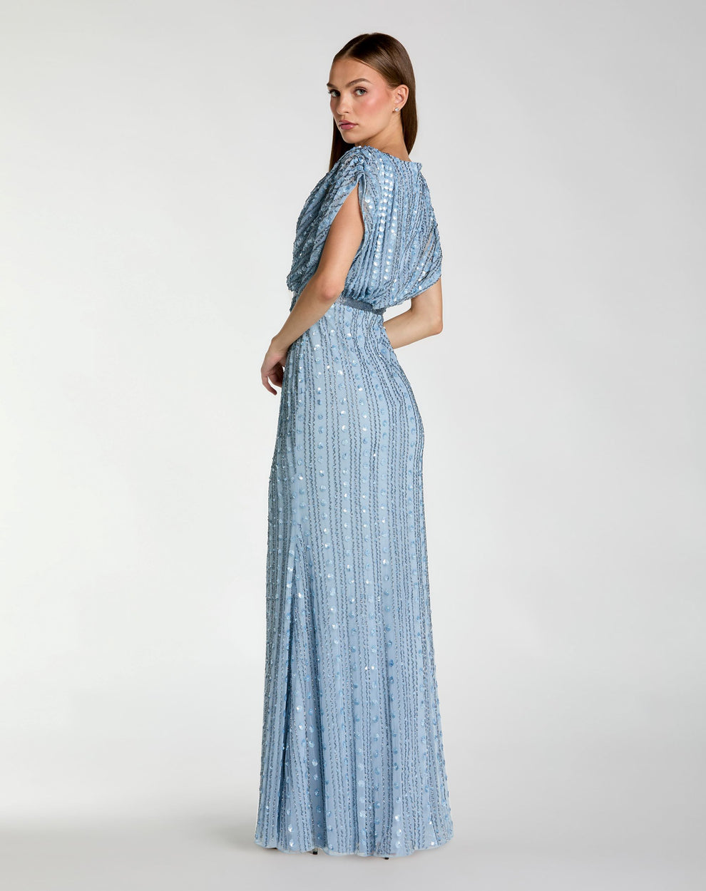 Formal Dresses Beaded Sequin Long Formal Evening Dress Mac Duggal 23081 Periwinkle