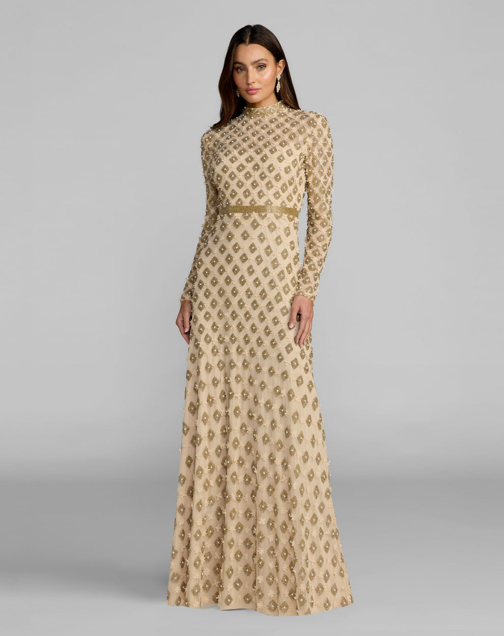 Crew High-Neck Floor-Length Sequin Evening Sheath Mac Duggal 23087