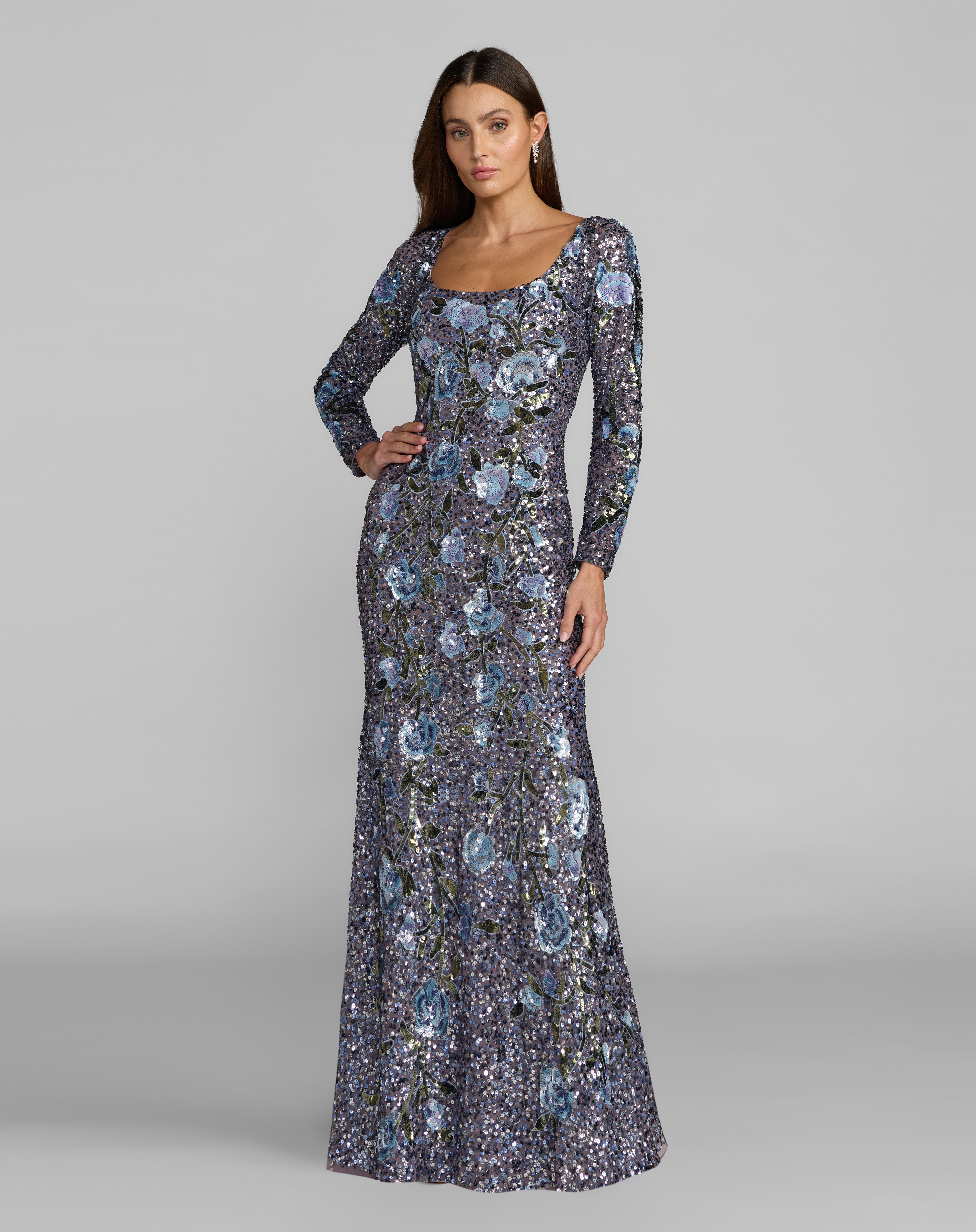 Square Floor-Length Sequin Evening Mermaid Mac Duggal 23103