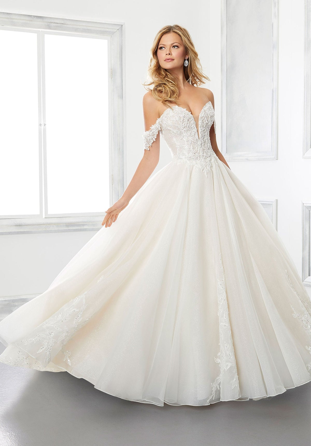 Wedding Dresses Long A Line Bridal Beaded Wedding Dress MGNY Madeline Gardner New York 2311 Ivory/Prosecco/Honey