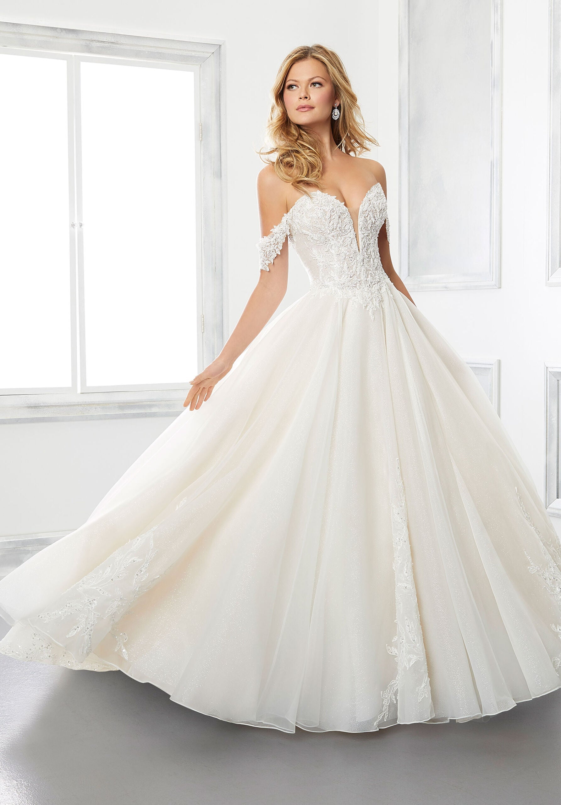 Wedding Dresses Long A Line Bridal Beaded Wedding Dress MGNY Madeline Gardner New York 2311 Ivory/Prosecco/Honey