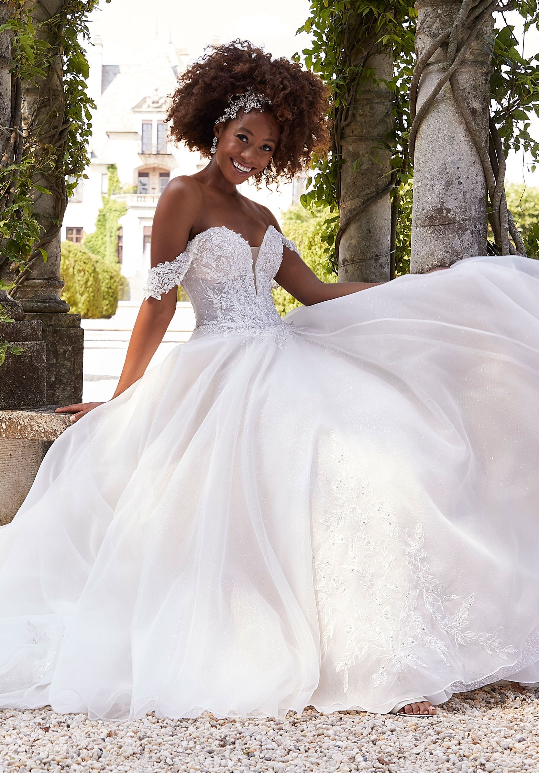 Wedding Dresses Long A Line Bridal Beaded Wedding Dress MGNY Madeline Gardner New York 2311 Ivory/Prosecco/Honey