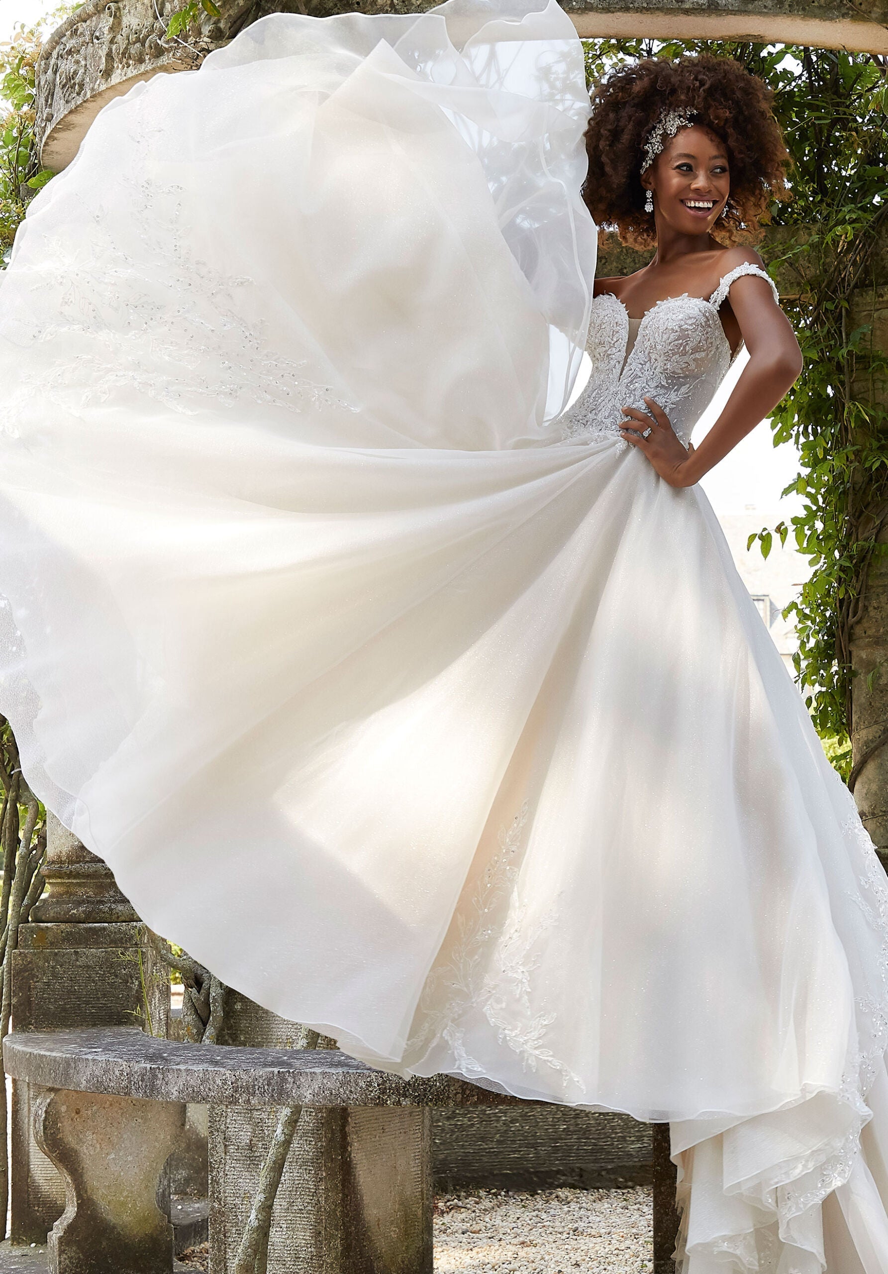 Wedding Dresses Long A Line Bridal Beaded Wedding Dress MGNY Madeline Gardner New York 2311 Ivory/Prosecco/Honey