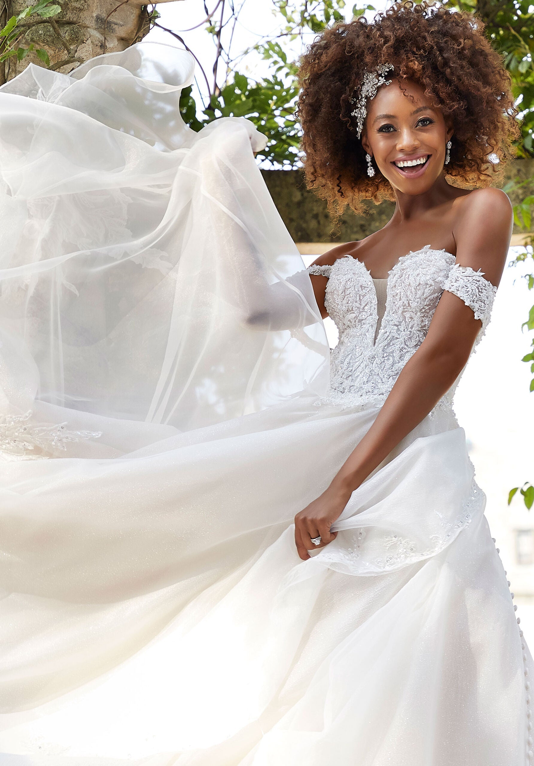 Wedding Dresses Long A Line Bridal Beaded Wedding Dress MGNY Madeline Gardner New York 2311 Ivory/Prosecco/Honey
