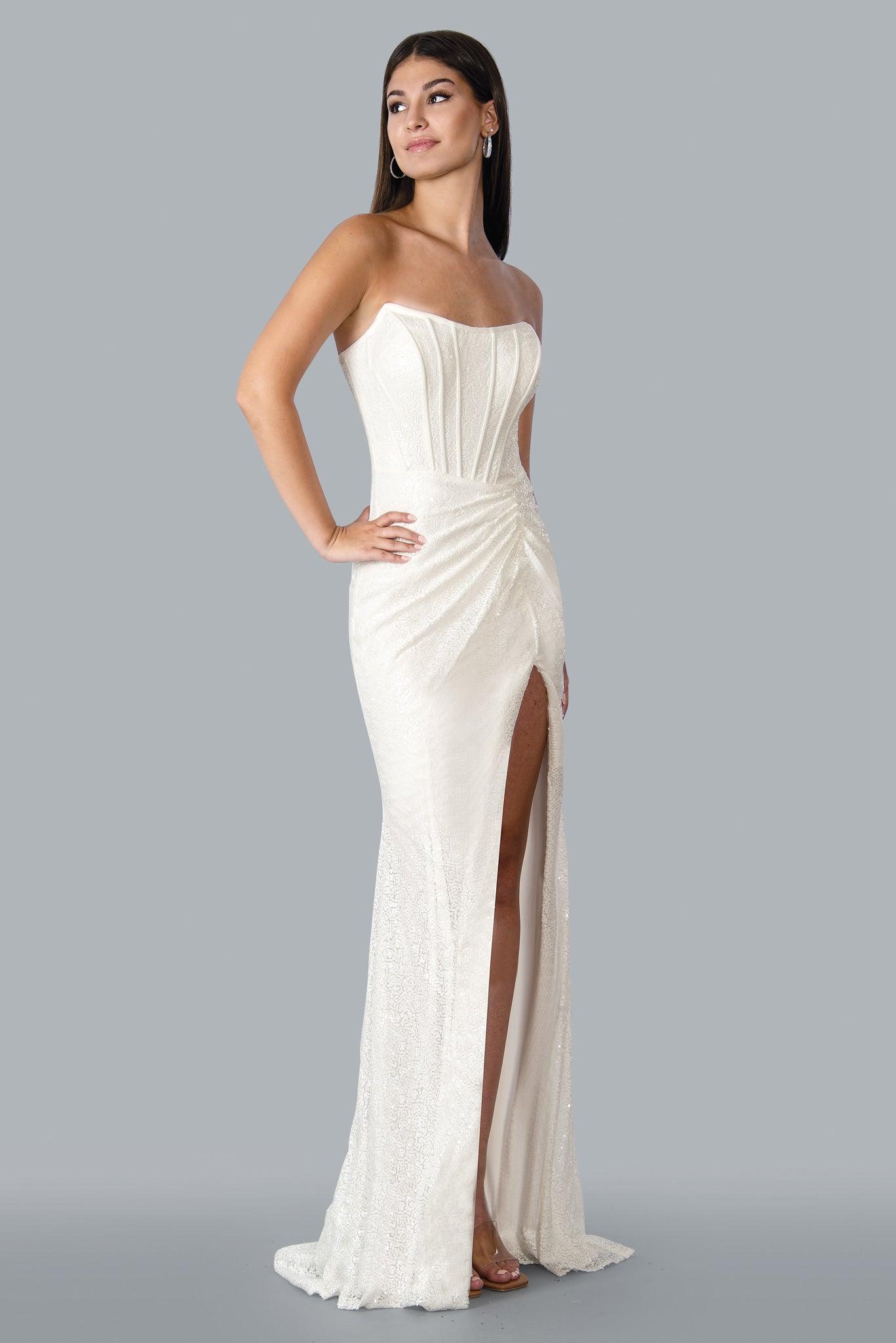 23110 Strapless Long Prom Dress White