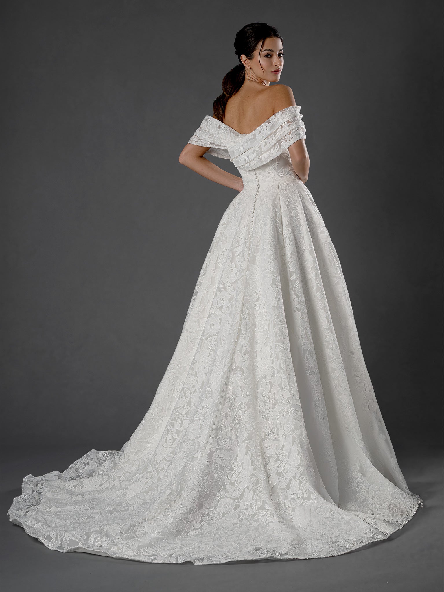 Wedding Dresses Long Lace Applique Wedding Dress - A Line Bridal Gown - Stella Couture 25560 Off White-Lace-25560-Train