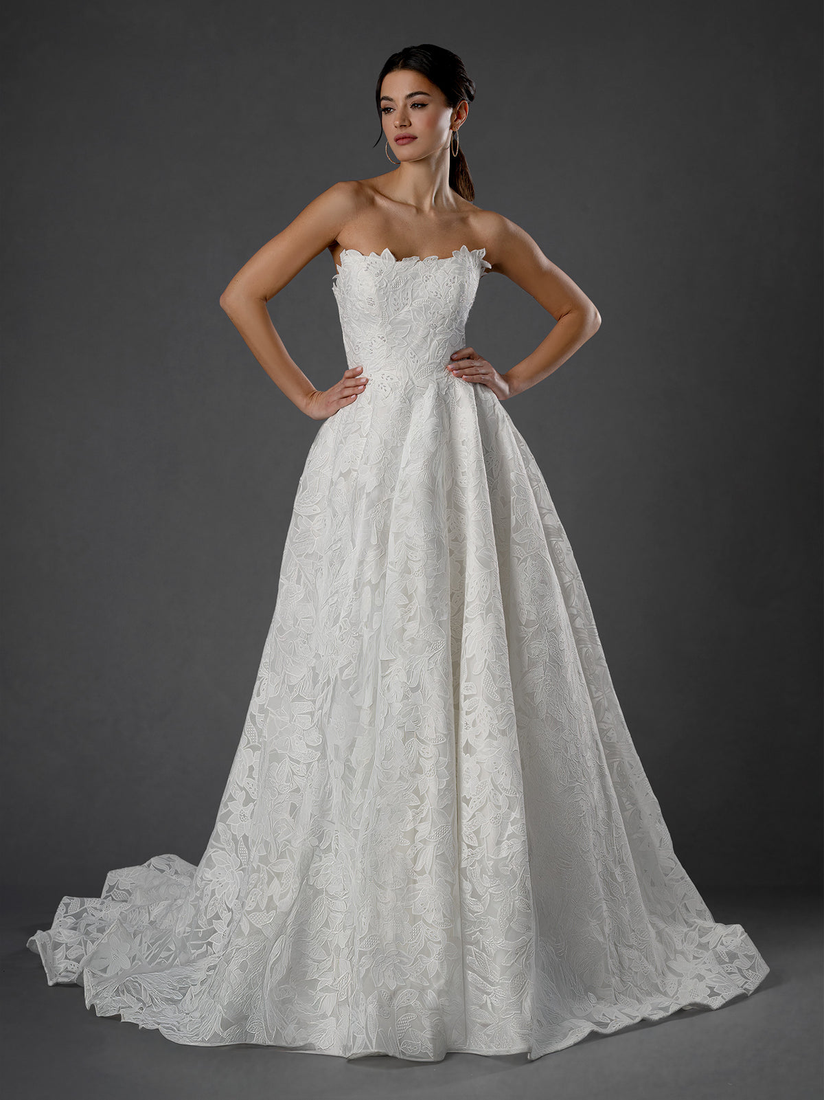 Wedding Dresses Long Lace Applique Wedding Dress - A Line Bridal Gown - Stella Couture 25560 Off White-Lace-25560-Train