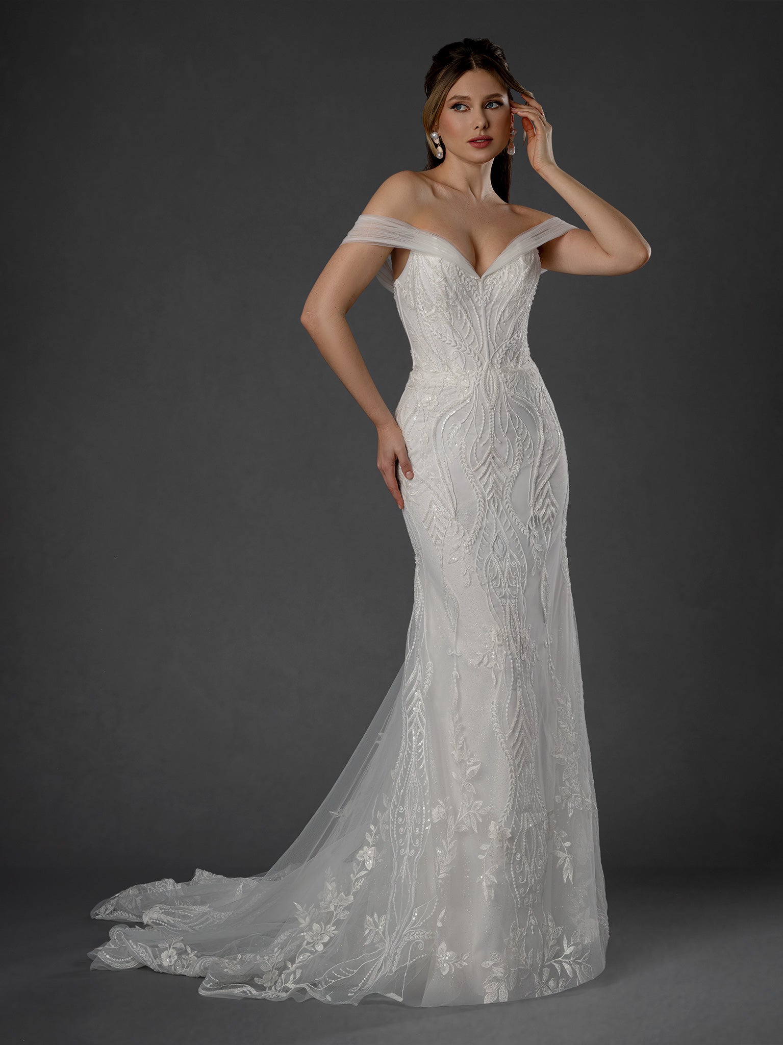 Wedding Dresses Long Mermaid Lace Sequin Wedding Dress Stella Couture 25557 Off White