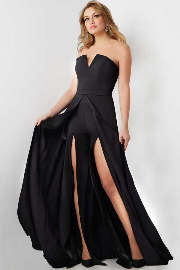 Jumpsuit High Slit Long A Line Formal Jumpsuit Black