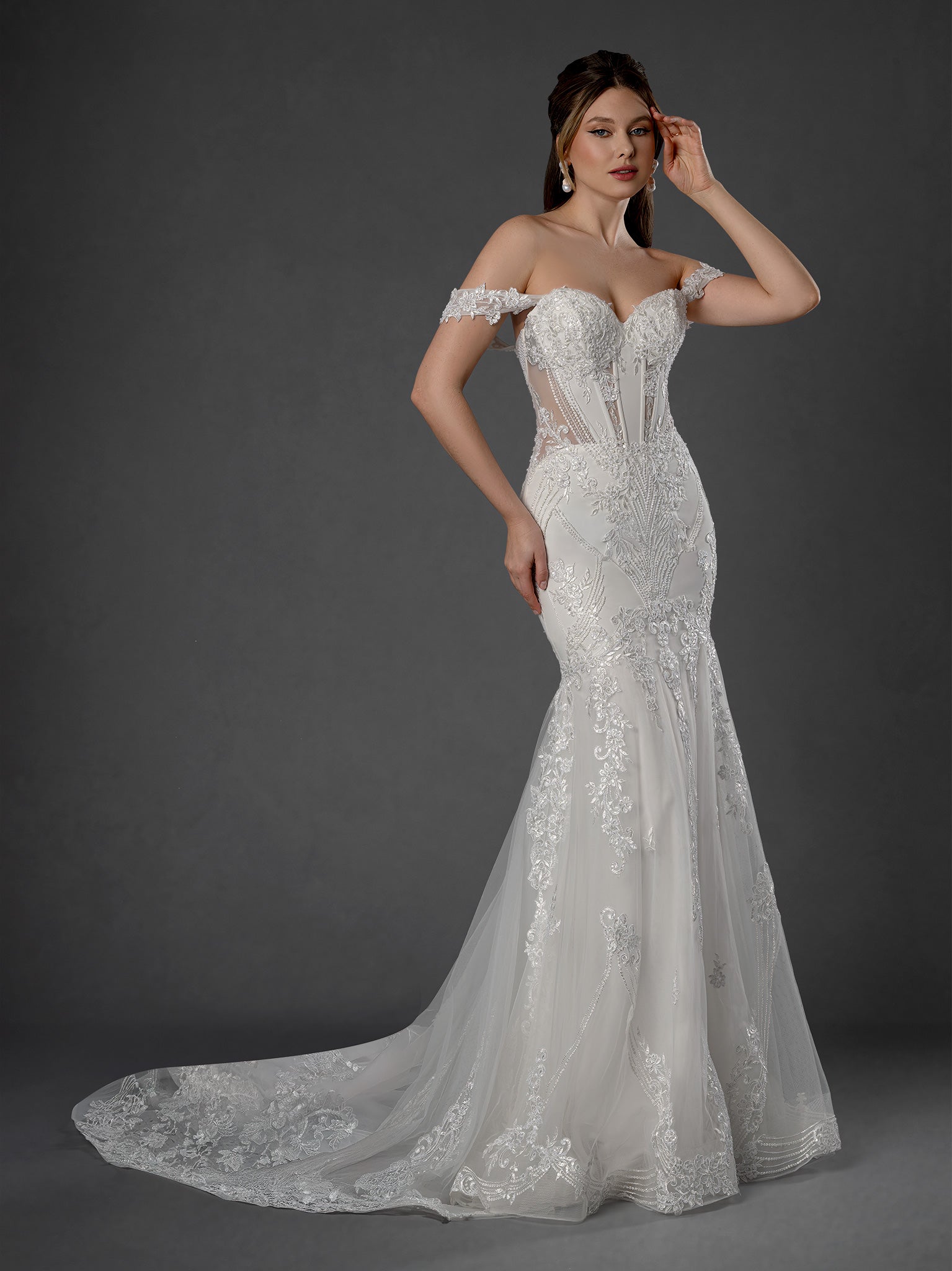 Wedding Dresses Floral Lace Long Mermaid Wedding Dress Stella Couture 25555 Off White