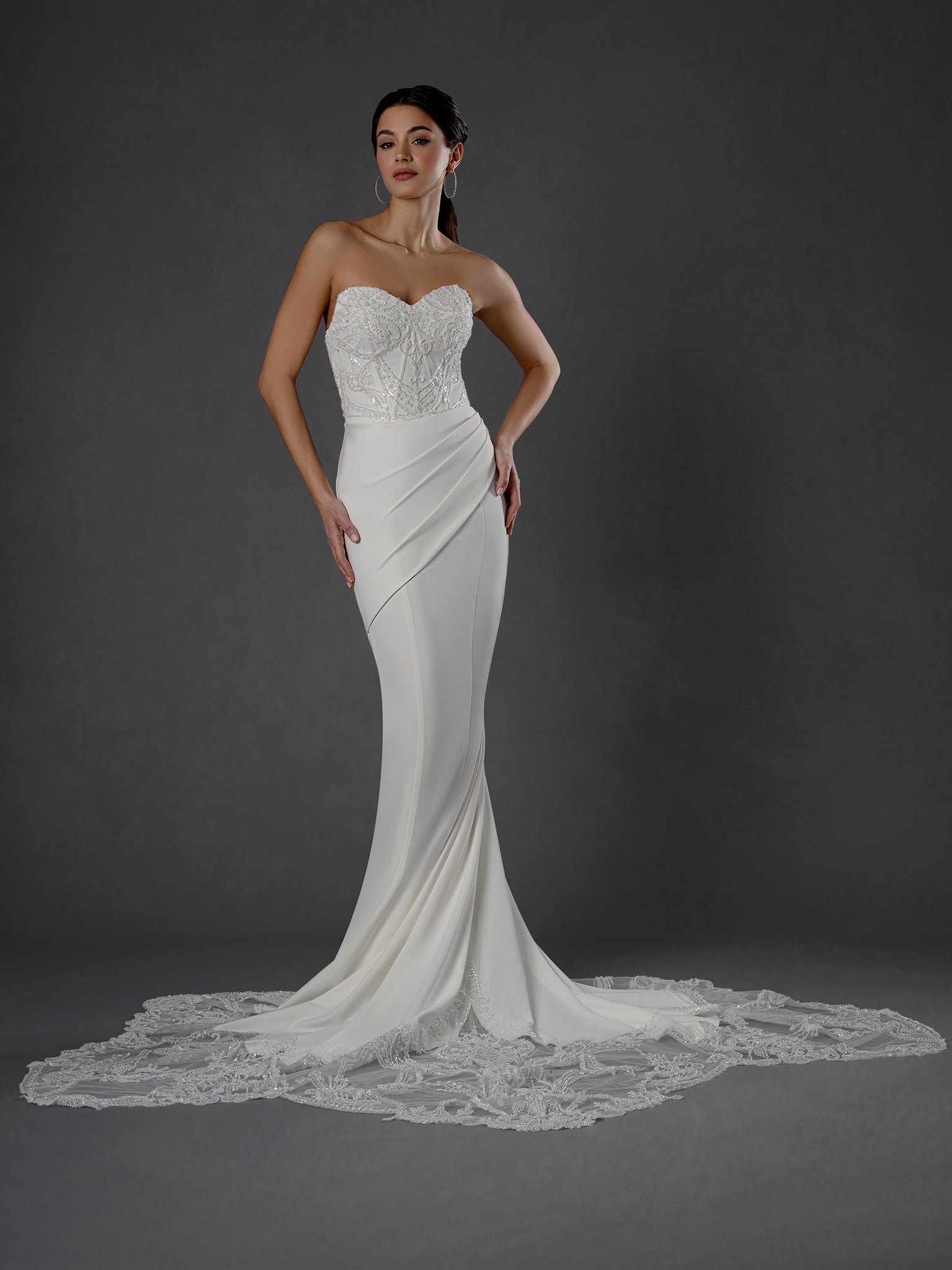 Wedding Dresses Long Lace Applique Wedding Dress - Beaded Mermaid - Stella Couture 25554 Off White-Satin-25554-Beaded