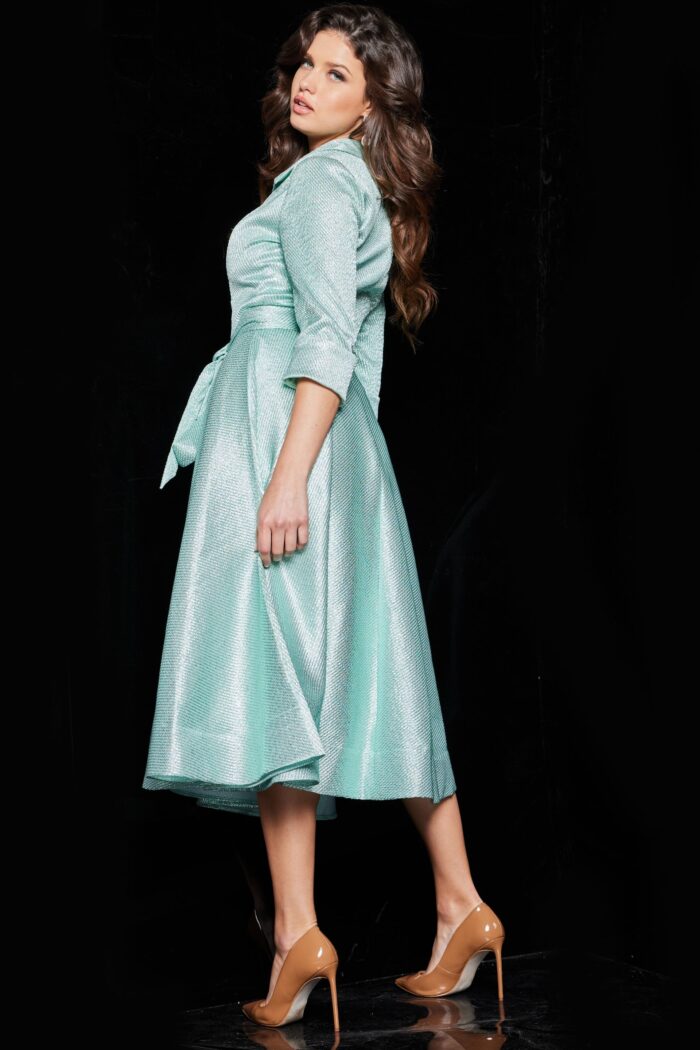 Jovani 23176 Tea Length Metallic Evening Formal Dress