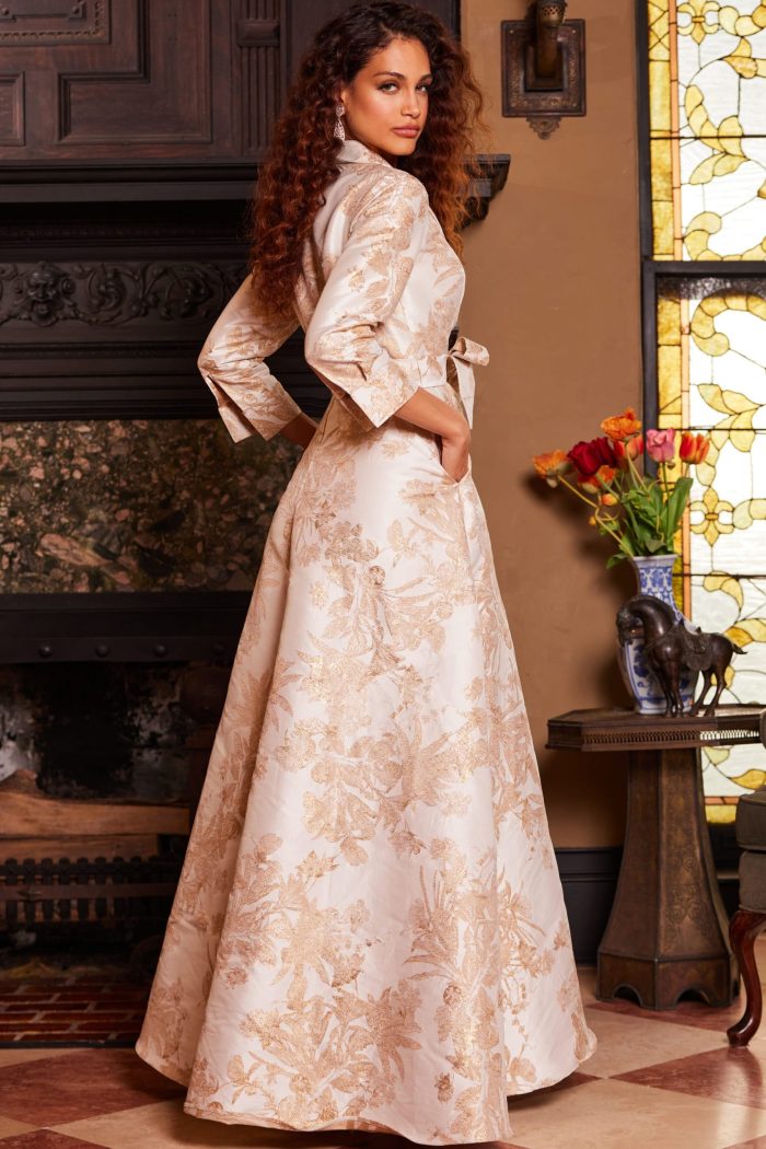 Formal Dresses Long A Line Pleated Print Formal Dress Gold