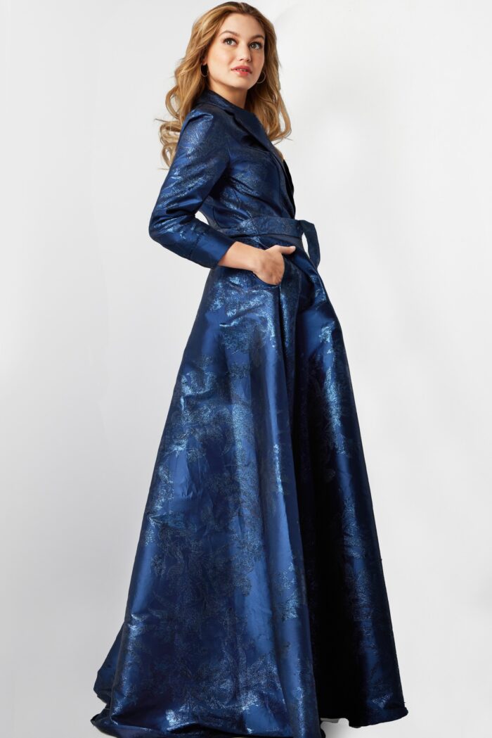 Formal Dresses Long A Line Pleated Print Formal Dress Navy